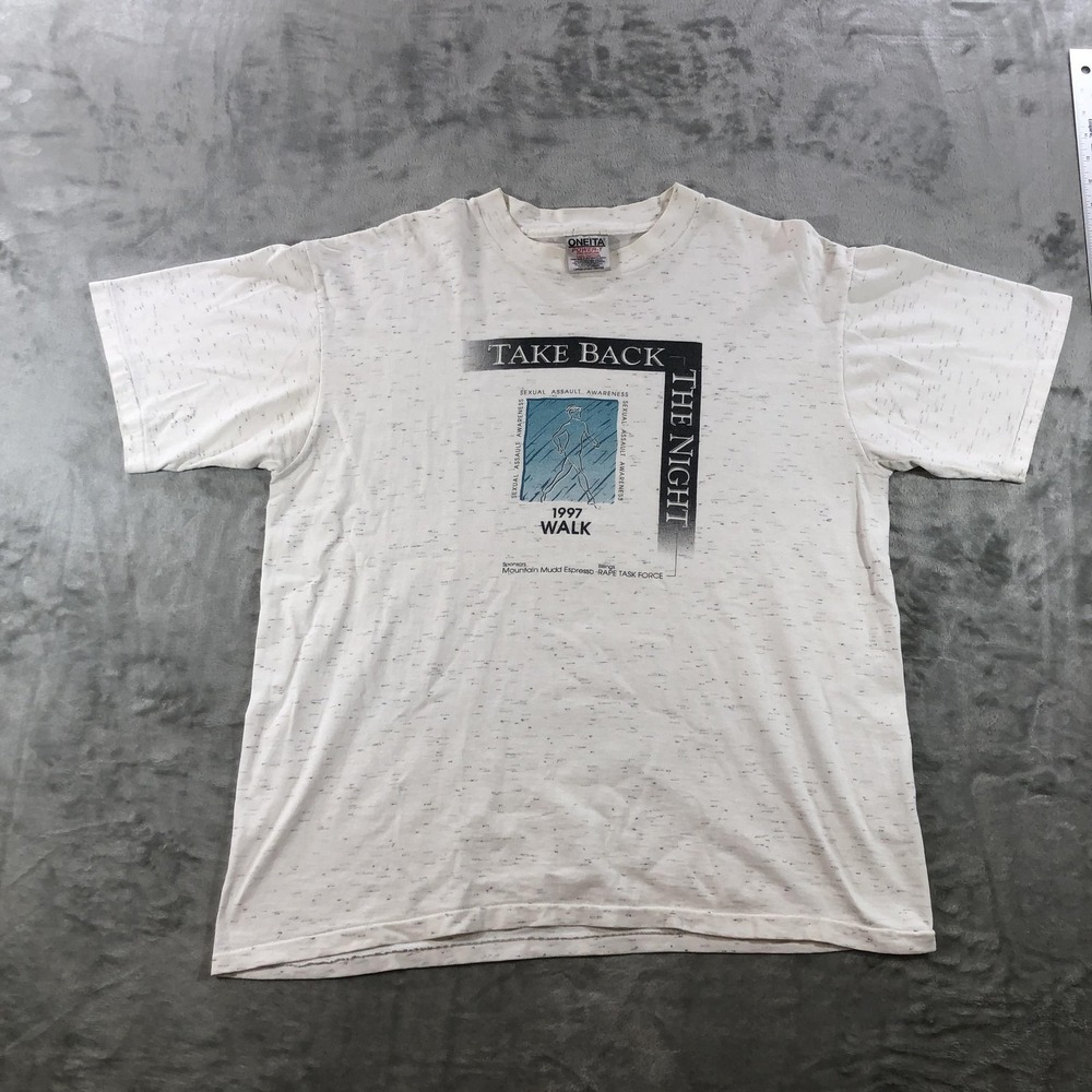 Vintage Oneita Shirt Mens Large White Take Back The Night 1997 Walk Graphic Tee